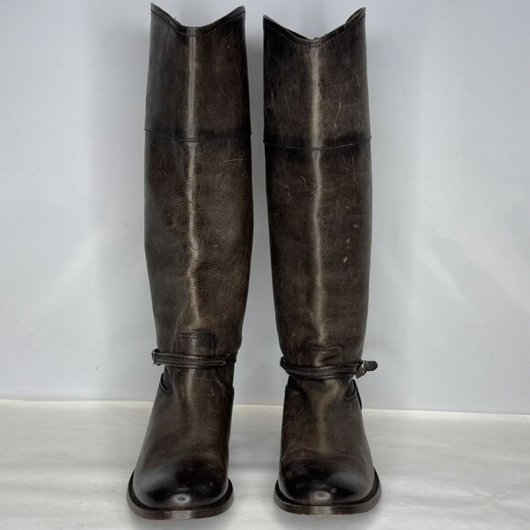 Frye Knee High Riding Boots Womens Size 7 Brown Leather Distressed Biker Pull On - Picture 5 of 13